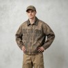 Washed Star Rivet DTG Print Canvas Jacket | Corduroy Collar Raw Frayed Hem | Full Zip Vintage Jacket | OEM Streetwear