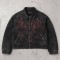 Washed Flame Screen Print Neck Embroidery Cropped Canvas Jacket | Heavy Canvas Zip Cropped Fit | Custom Streetwear