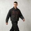 Washed Flame Screen Print Neck Embroidery Cropped Canvas Jacket | Heavy Canvas Zip Cropped Fit | Custom Streetwear