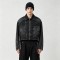 Washed Gothic Embroidery Rivet Strap Cropped Canvas Jacket | Metal Stud Adjustable Text Straps | Streetwear Manufacturer