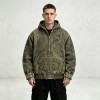 Hooded Canvas Jacket With Towel Embroidery and DTG Print | Raw Frayed Hem Distressed Finish | Custom Streetwear