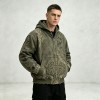 Hooded Canvas Jacket With Towel Embroidery and DTG Print | Raw Frayed Hem Distressed Finish | Custom Streetwear