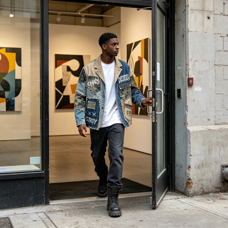 Patchwork Raw Edge DTG Print Canvas Jacket