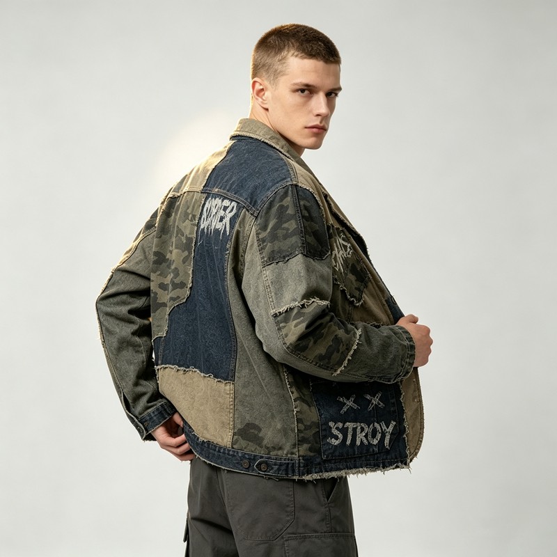 Patchwork Raw Edge DTG Print Canvas Jacket