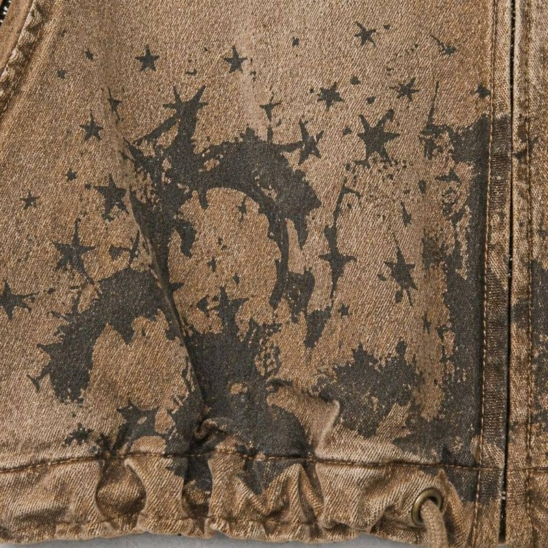 Spray Dye Washed Star DTG Print Towel Embroidery Rivet Jacket