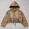 Spray Dye Washed Star DTG Print Towel Embroidery Rivet Jacket | Cropped Hooded Canvas Jacket | Custom Streetwear