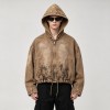 Spray Dye Washed Star DTG Print Towel Embroidery Rivet Jacket | Cropped Hooded Canvas Jacket | Custom Streetwear