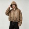 Spray Dye Washed Star DTG Print Towel Embroidery Rivet Jacket | Cropped Hooded Canvas Jacket | Custom Streetwear
