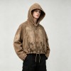 Spray Dye Washed Star DTG Print Towel Embroidery Rivet Jacket | Cropped Hooded Canvas Jacket | Custom Streetwear