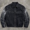Washed Splash Ink Canvas Jacket | Elastic Rib Hem Dual Zip Pockets | Street Daily Wear | Custom Streetwear