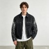Washed Splash Ink Canvas Jacket | Elastic Rib Hem Dual Zip Pockets | Street Daily Wear | Custom Streetwear