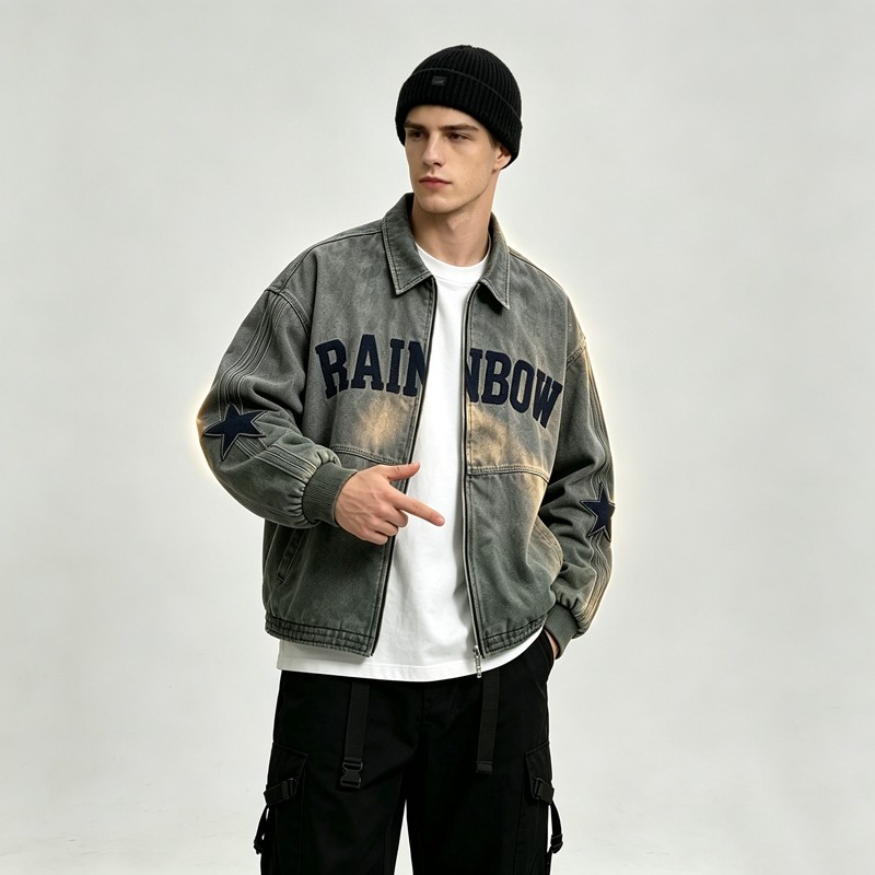 Towel Embroidery Washed Canvas Jacket