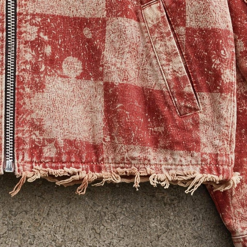 Washed Check Star Embroidery Patch Cropped Canvas Jacket