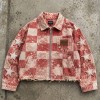 Washed Check Star Embroidery Patch Cropped Canvas Jacket | Distressed abrade with applique | Streetwear Manufacturer