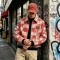 Washed Check Star Embroidery Patch Cropped Canvas Jacket | Distressed abrade with applique | Streetwear Manufacturer