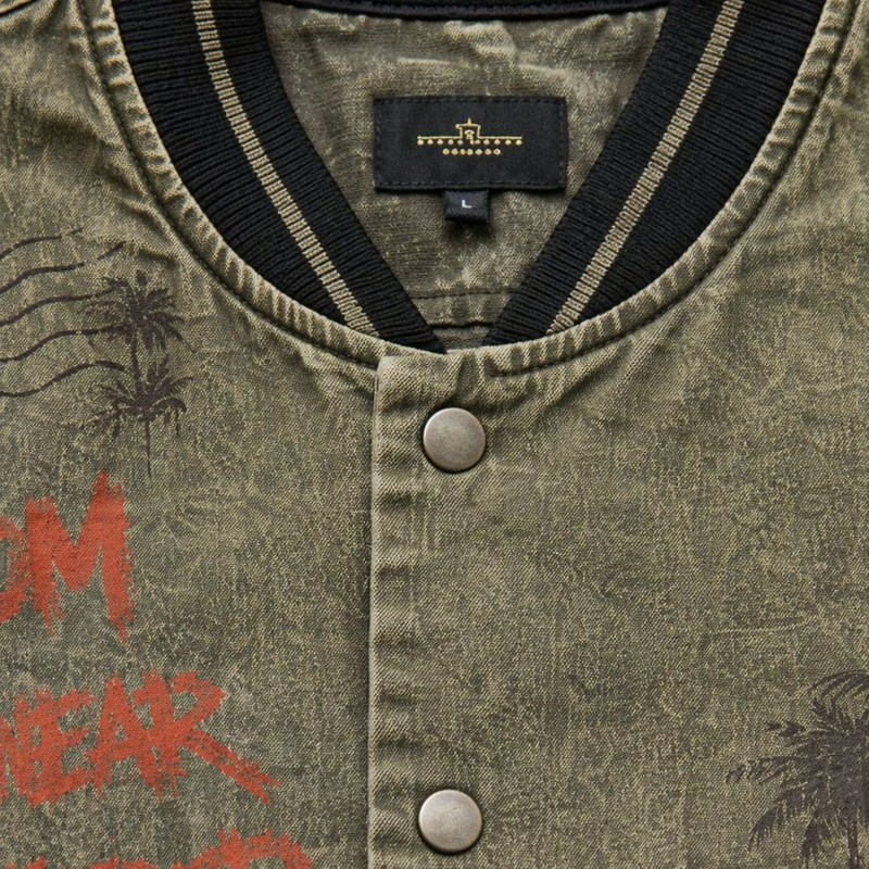 Washed Palm Stamp DTG Print Short Sleeve Canvas Jacket