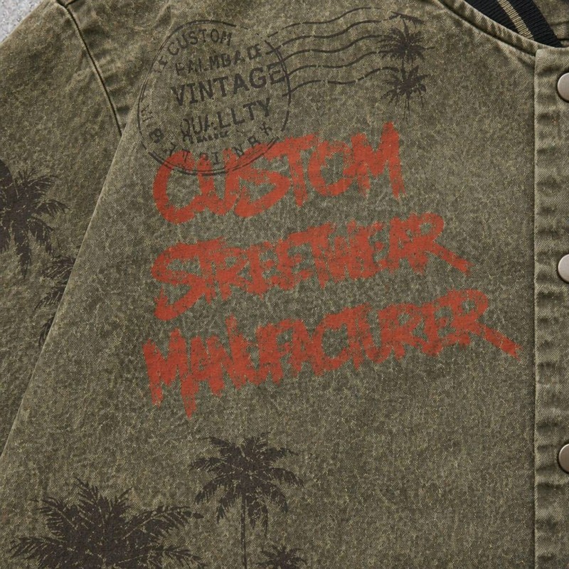 Washed Palm Stamp DTG Print Short Sleeve Canvas Jacket