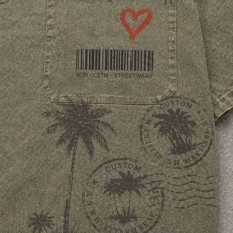 Washed Palm Stamp DTG Print Short Sleeve Canvas Jacket