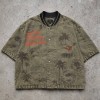Washed Palm Stamp DTG Print Short Sleeve Canvas Jacket | Striped Rib Collar Metal Snap Front | OEM Streetwear