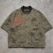 Washed Palm Stamp DTG Print Short Sleeve Canvas Jacket | Striped Rib Collar Metal Snap Front | OEM Streetwear