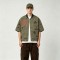 Washed Palm Stamp DTG Print Short Sleeve Canvas Jacket | Striped Rib Collar Metal Snap Front | OEM Streetwear