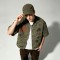 Washed Palm Stamp DTG Print Short Sleeve Canvas Jacket | Striped Rib Collar Metal Snap Front | OEM Streetwear