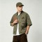 Washed Palm Stamp DTG Print Short Sleeve Canvas Jacket | Striped Rib Collar Metal Snap Front | OEM Streetwear