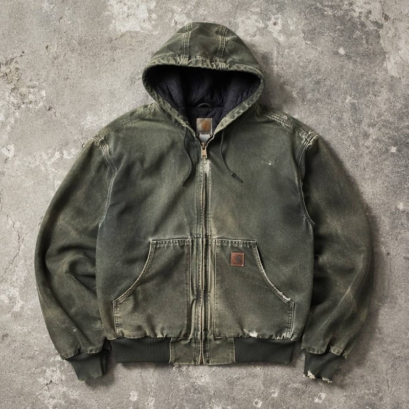 Distressed Wash abrade Spray Dye Embroidery Patch Canvas Hooded Jacket