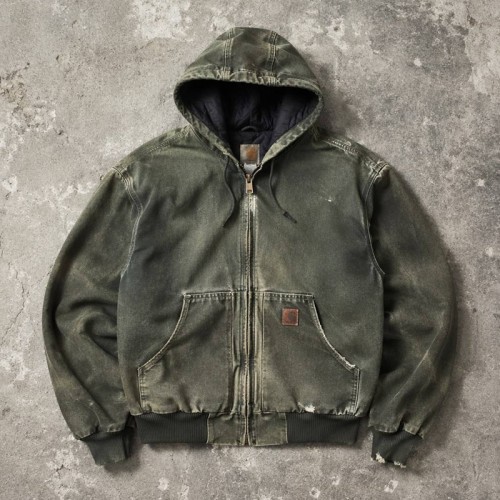 Distressed Wash abrade Spray Dye Embroidery Patch Canvas Hooded Jacket | Outdoor Daily Street Style | Custom Streetwear