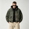 Distressed Wash abrade Spray Dye Embroidery Patch Canvas Hooded Jacket | Outdoor Daily Street Style | Custom Streetwear