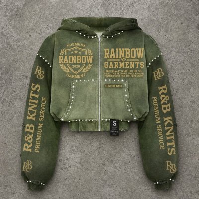 Custom Men's Graphic Wash DTG Rhinestone Hoodie 100% Cotton