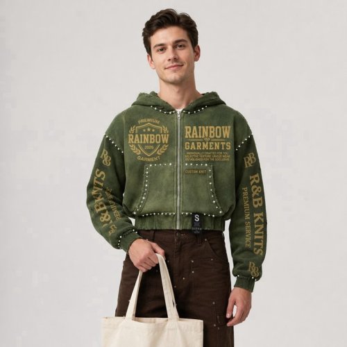 Custom Men's Graphic Wash DTG Rhinestone Hoodie 100% Cotton