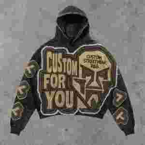 Custom Men's Graphic Patch Embroidery Wash Hoodie Cotton Blend 450g