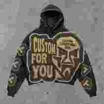 Custom Men's Graphic Patch Embroidery Wash Hoodie Cotton Blend 450g
