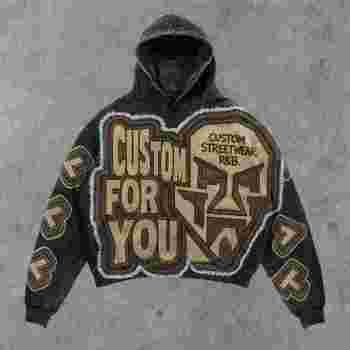 Custom Men's Graphic Patch Embroidery Wash Hoodie Cotton Blend 450g