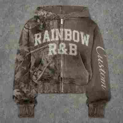 Custom Men's Camo-Panel Screen Print Hoodie Cotton Blend 450g