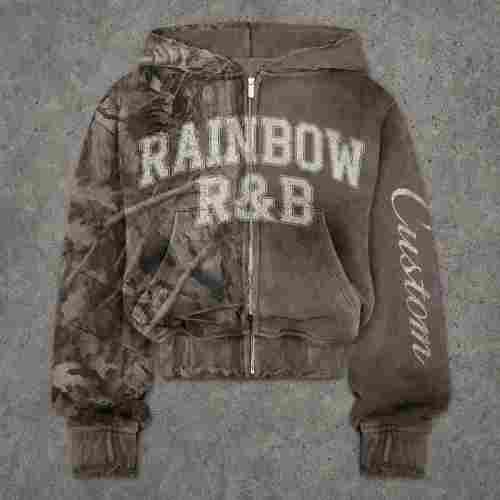 Custom Men's Camo-Panel Screen Print Hoodie Cotton Blend 450g