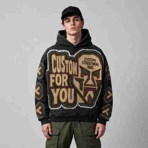 Custom Men's Graphic Patch Embroidery Wash Hoodie Cotton Blend 450g