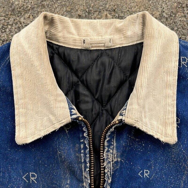 Distressed Washed Dot-pattern hot-fix rhinestones Canvas Jacket