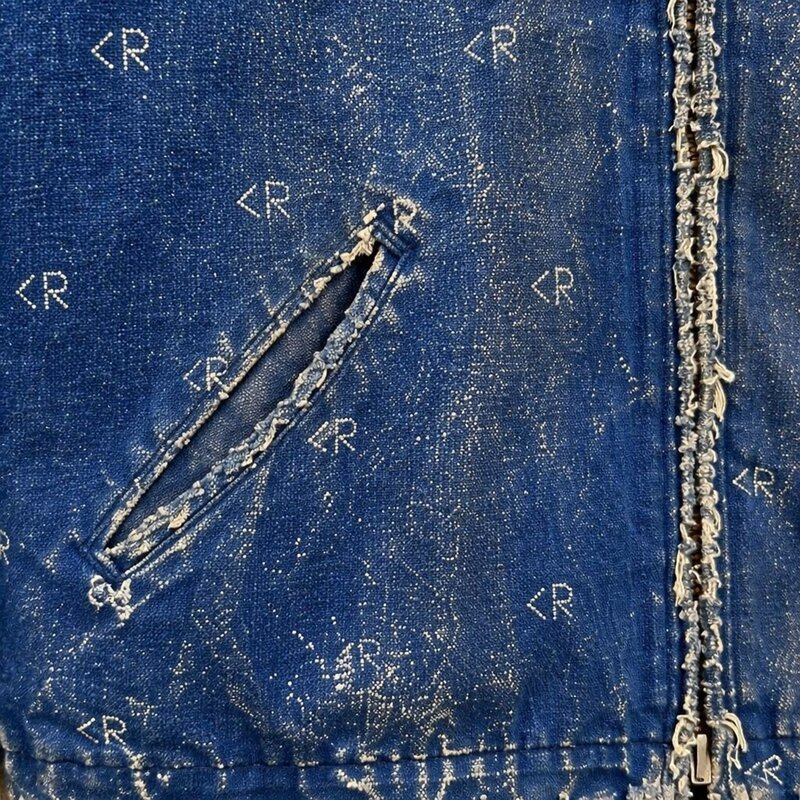 Distressed Washed Dot-pattern hot-fix rhinestones Canvas Jacket