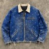 Distressed Washed Dot-pattern hot-fix rhinestones Canvas Jacket | Raw Fray Edge with abrade | Streetwear Manufacturer