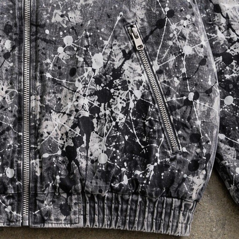 Washed Black White Splash Ink Canvas Jacket
