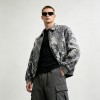 Washed Black White Splash Ink Canvas Jacket | Elastic Rib Hem Dual Zip Pockets | OEM Streetwear