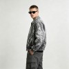 Washed Black White Splash Ink Canvas Jacket | Elastic Rib Hem Dual Zip Pockets | OEM Streetwear