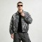 Washed Black White Splash Ink Canvas Jacket | Elastic Rib Hem Dual Zip Pockets | OEM Streetwear