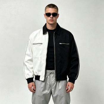 Black White Color Block Canvas Jacket | Heavy Cotton Twill Rib Cuff | Custom Streetwear Manufacturer
