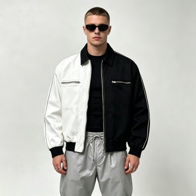 Black White Color Block Canvas Jacket | Heavy Cotton Twill Rib Cuff | Custom Streetwear Manufacturer