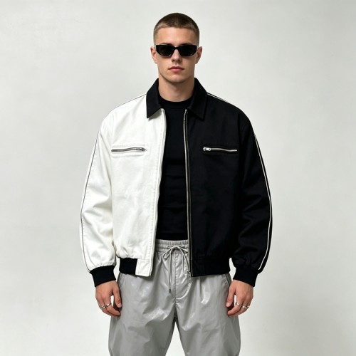 Black White Color Block Canvas Jacket | Heavy Cotton Twill Rib Cuff | Custom Streetwear Manufacturer