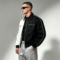 Black White Color Block Canvas Jacket | Heavy Cotton Twill Rib Cuff | Custom Streetwear Manufacturer