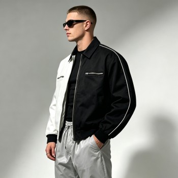 Black White Color Block Canvas Jacket | Heavy Cotton Twill Rib Cuff | Custom Streetwear Manufacturer